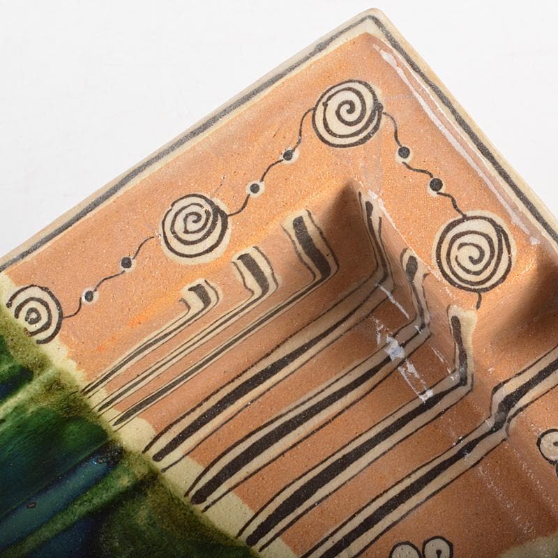 人間国宝　荒川豊蔵作　織部焼　手付鉢　共布　十三代即中斎極め箱　M　R7009B