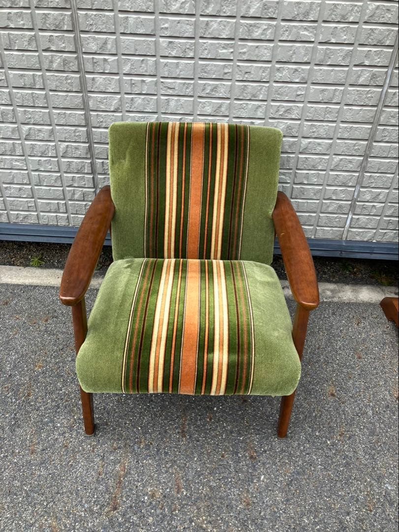 オールドカリモク 　Kチェア　ストライプ　1シーター