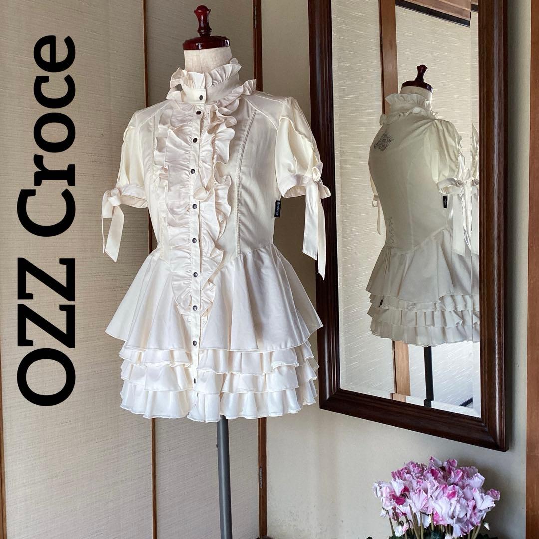 極美品！OZZ Croceアイボリー フリル ロングブラウス［商品番号10］