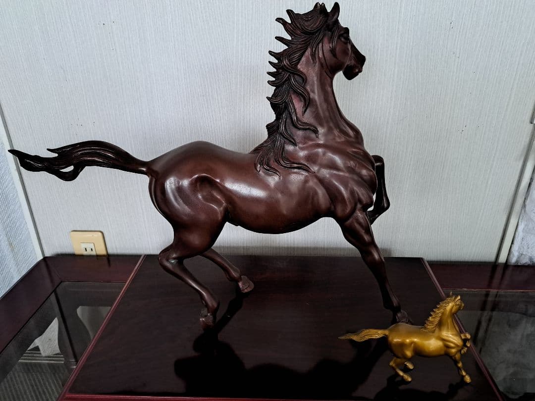 ブロンズ製馬の彫刻セット　高岡銅器