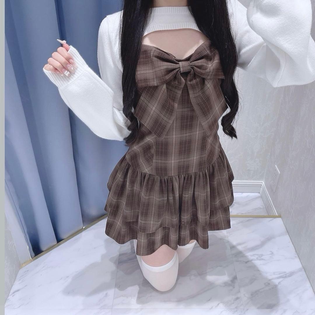 evelyn リボンレボロワンピース ブラウン