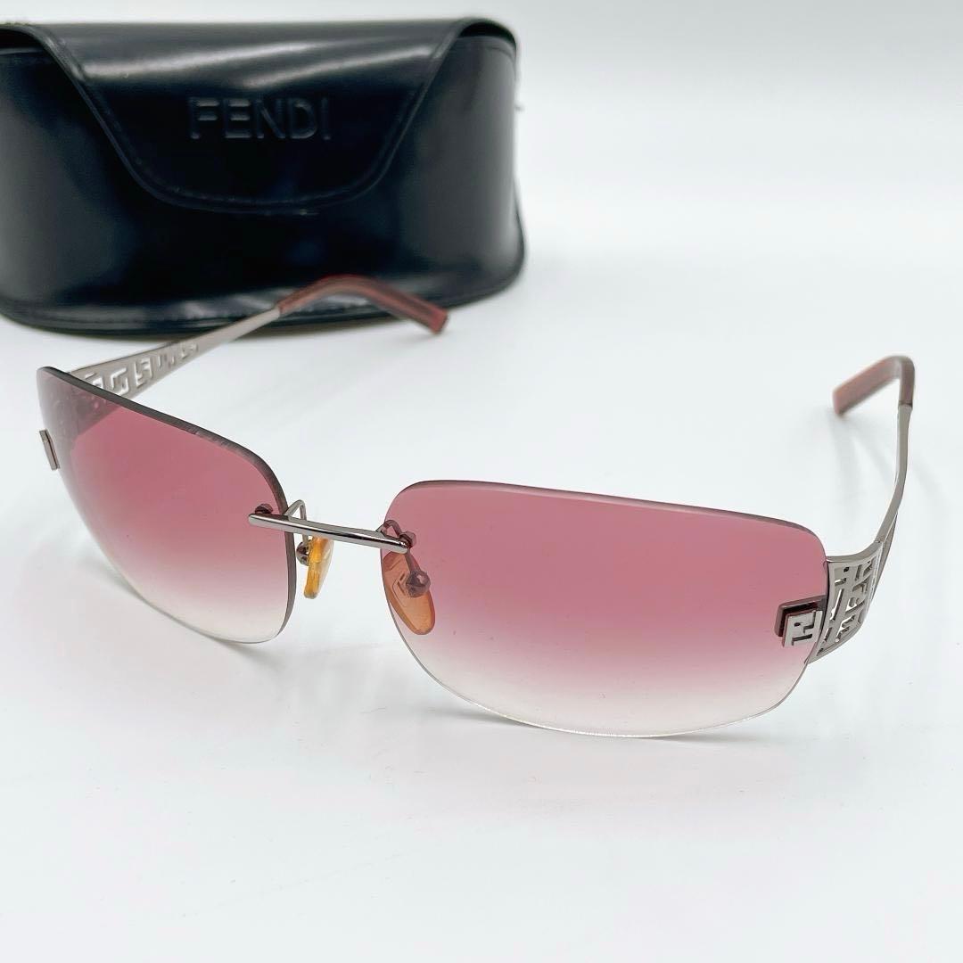 良品 FENDI フェンディ ズッカ柄 リムレス FFロゴ サングラスm524