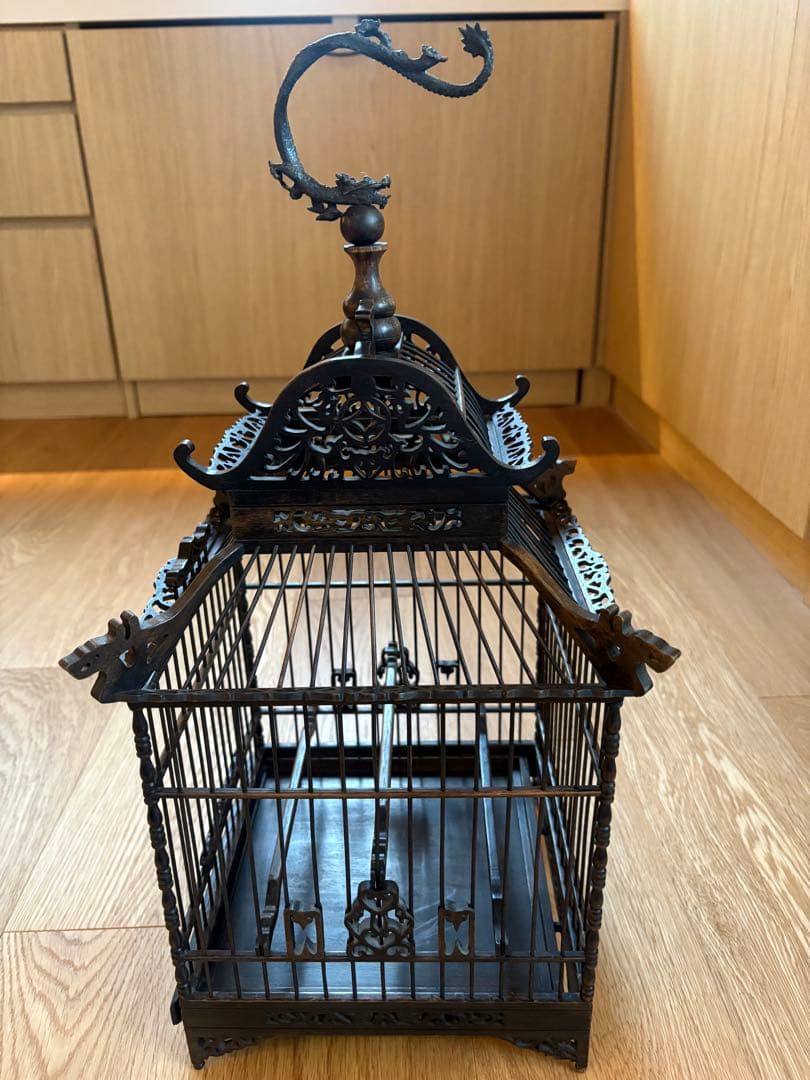 鳥籠　中国アンティーク　美品　龍　置物　木製品
