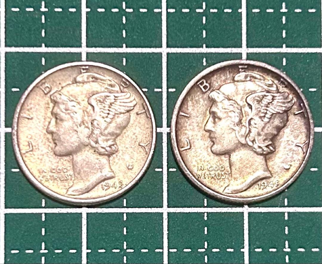 1945年 アメリカ合衆国 マーキュリー・ダイム硬貨 2枚セット S刻印
