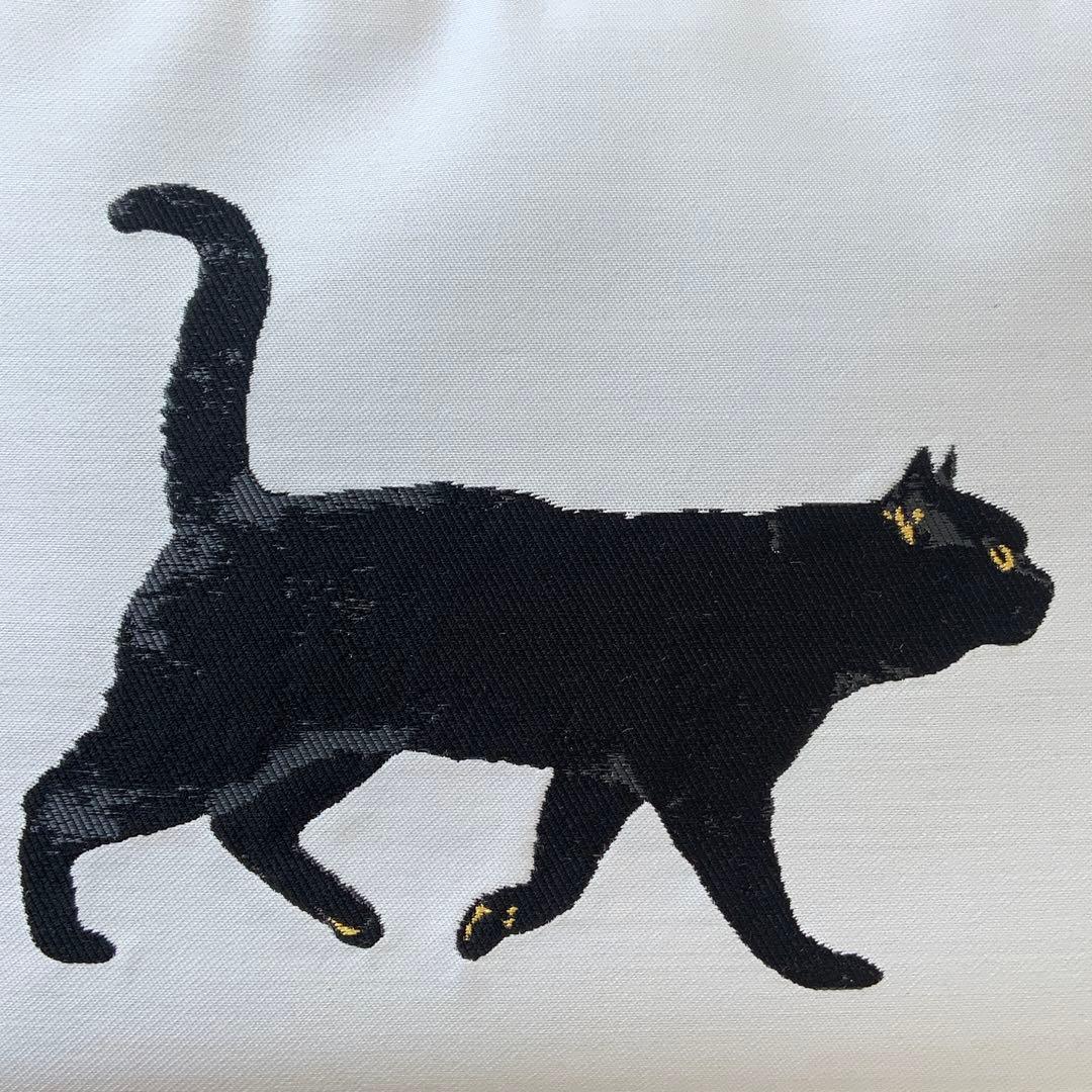 帯　猫と蝶々　リメイク　山葡萄ハンドルバッグ　通しマチタイプ