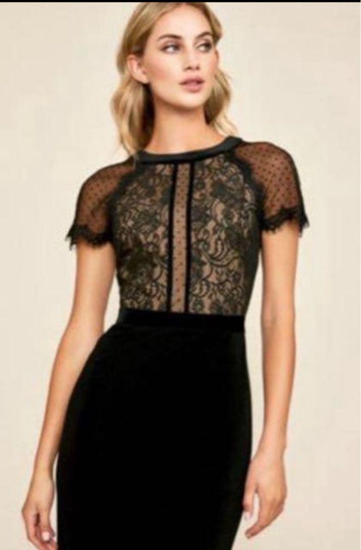 タダシショージ フラワーレース切り替えドレス ドットチュール サイズ2