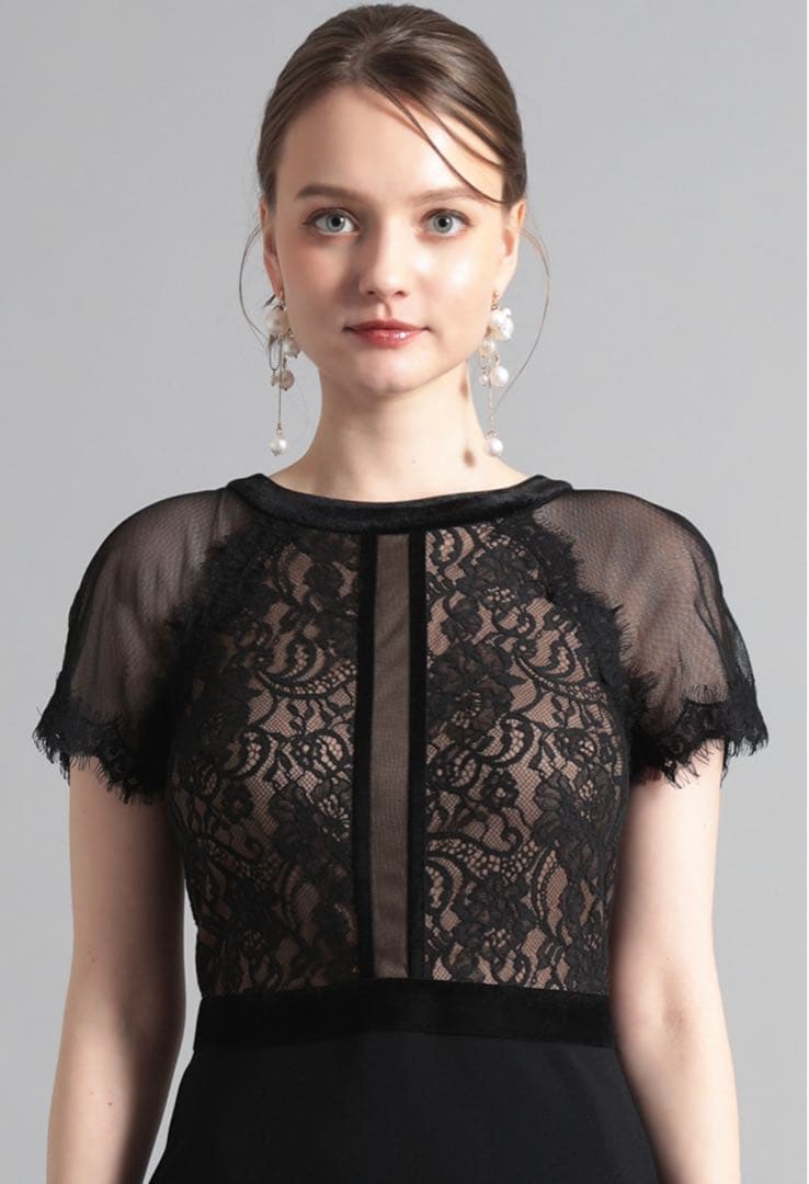 タダシショージ フラワーレース切り替えドレス ドットチュール サイズ2