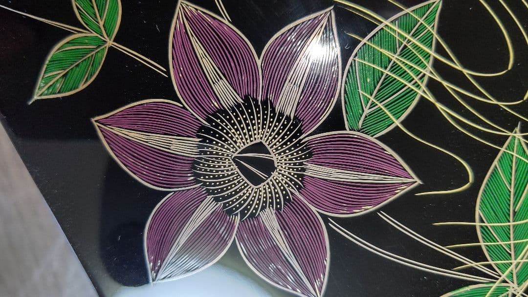 象嵌 絵変 銘々皿 5客 角野岩次 沈金 四角 黒 脚付き