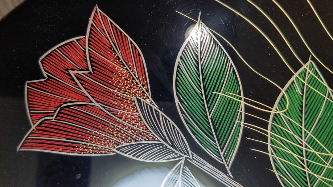 象嵌 絵変 銘々皿 5客 角野岩次 沈金 四角 黒 脚付き