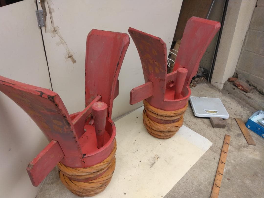 角樽（つのだる）朱塗り　一対　ツノダル　珍品　骨董品　コレクション　インテリア