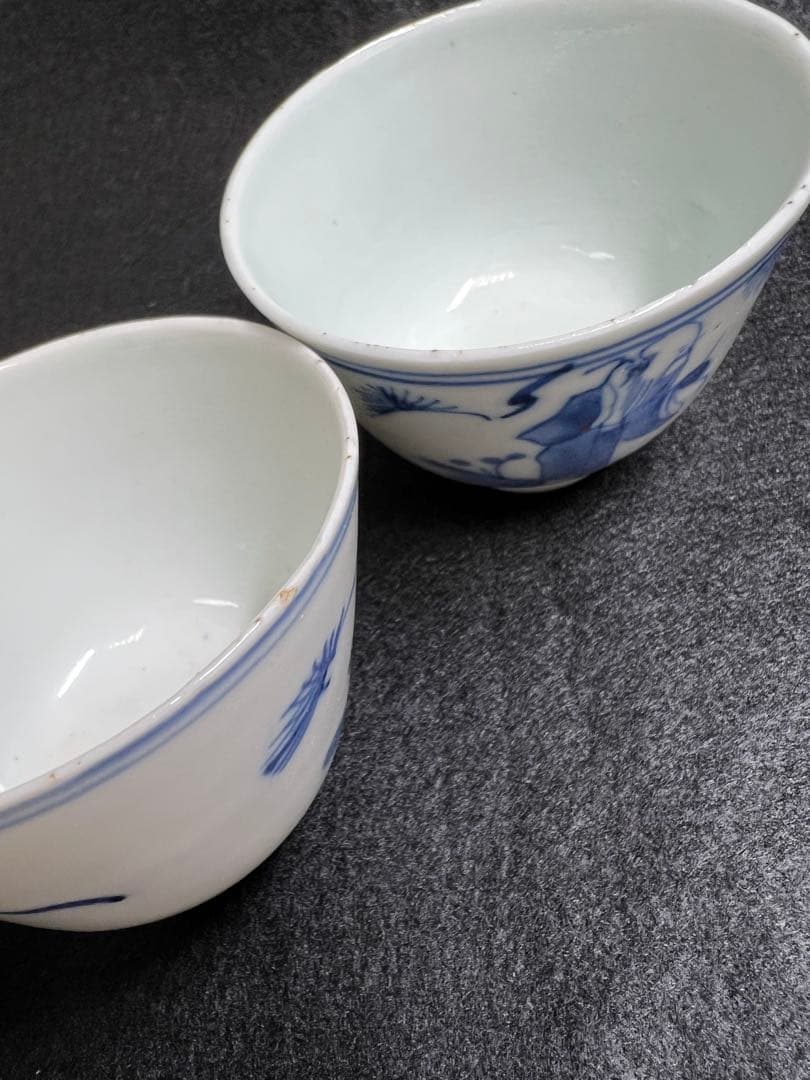 中国清時代　青花人物画煎茶碗5客　口径約7㎝　東Y8-0205☆2Fトヒカ