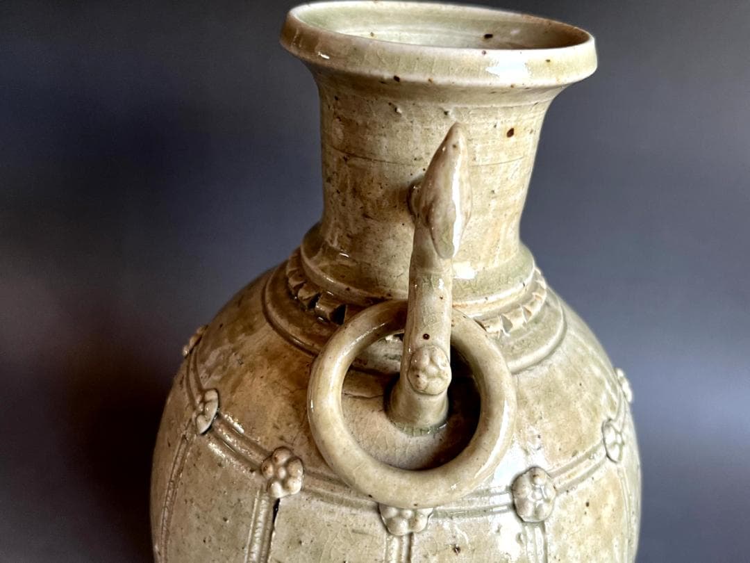 花瓶■壽山 珠光青磁不遊環花入 湧泉 淡々斎花押 花器 古美術 時代物 骨董品■