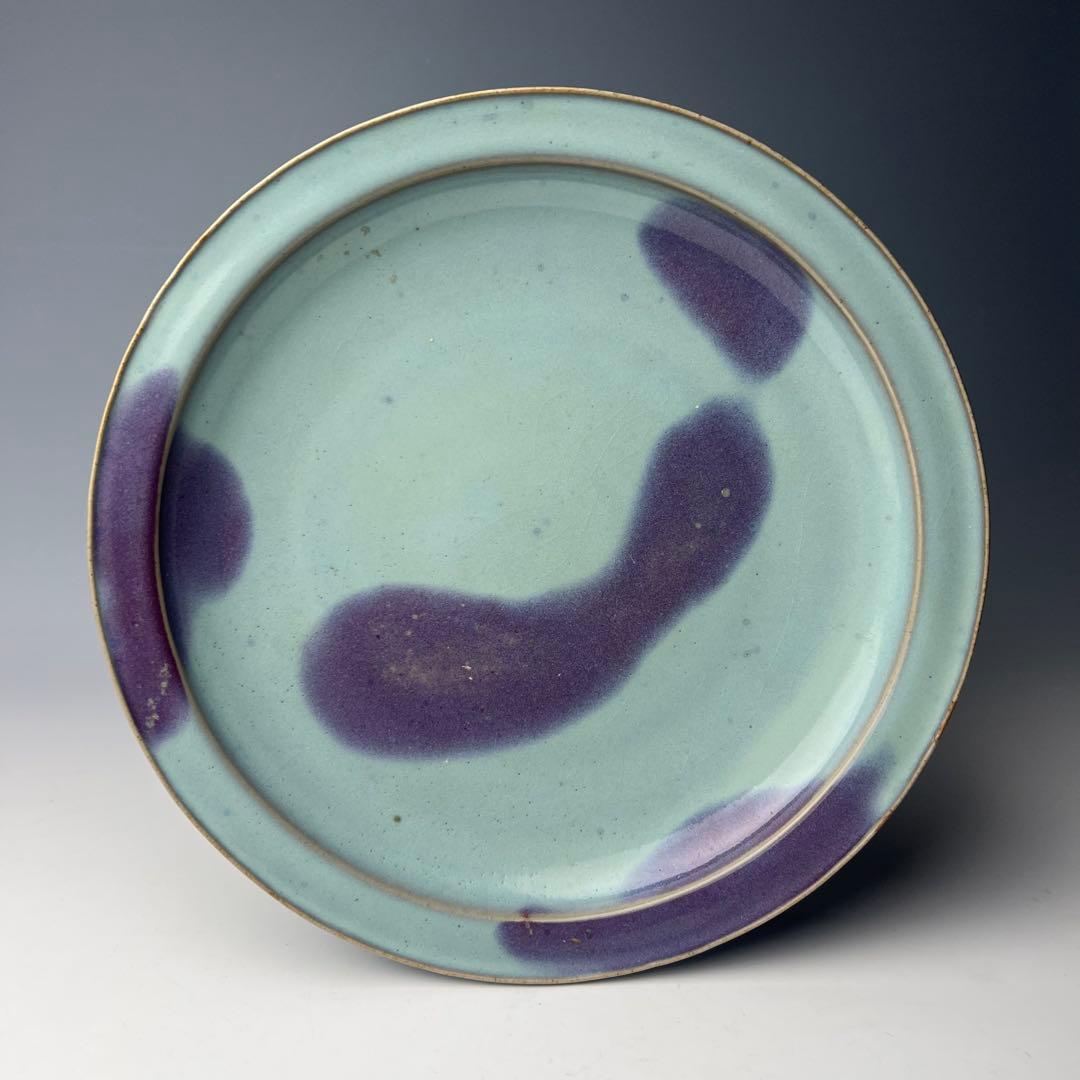優美 鈞窯 天藍釉紫斑大盤 北宋至金 桐箱付 中国美術 古玩
