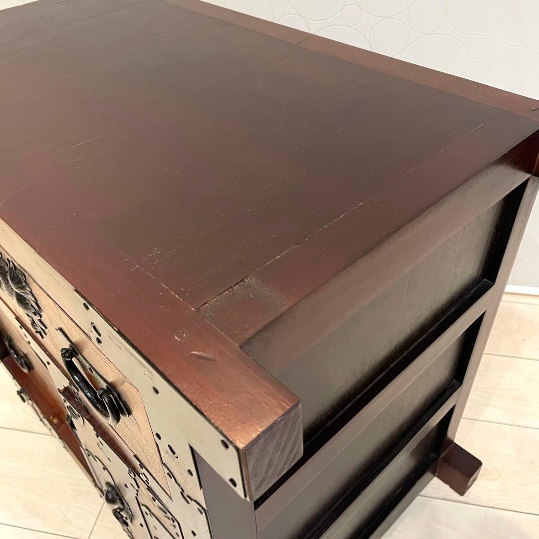 【希少】時代箪笥 車箪笥 和箪笥 龍金具 無垢材 民芸家具 レトロ アンティーク