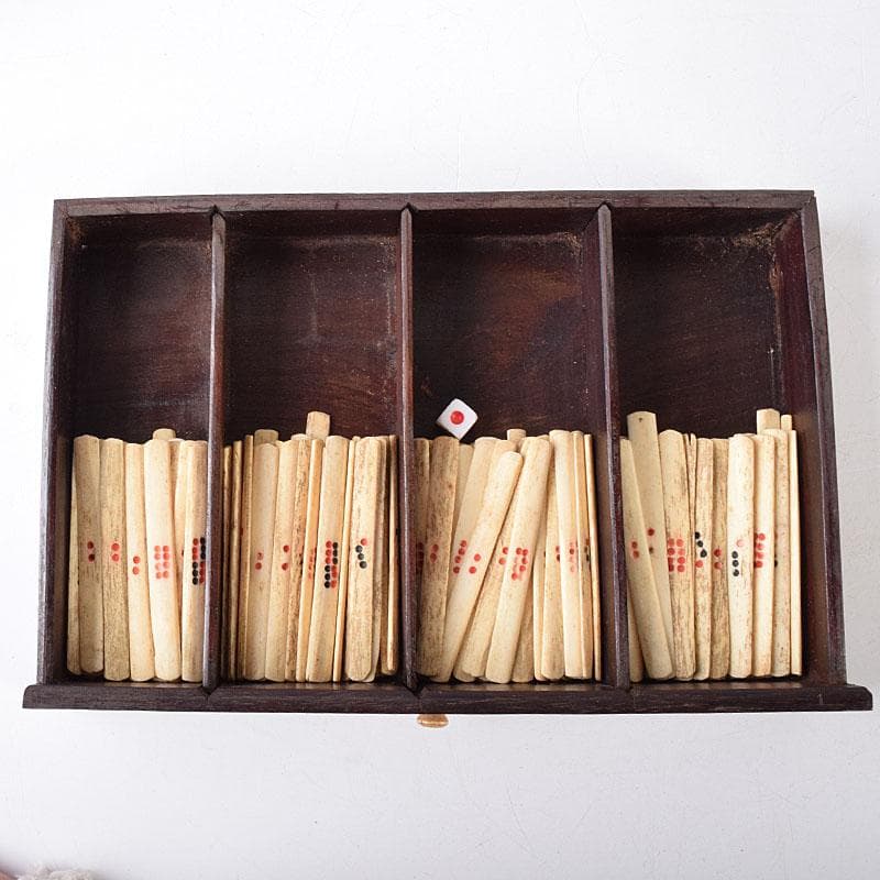 中国　竹嵌　骨牌　背竹牌　麻雀牌　唐木箱付　M　8054