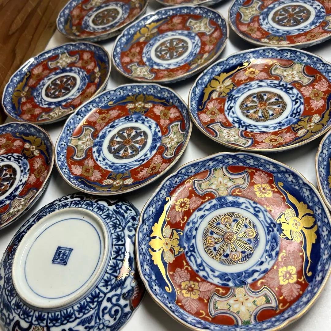 明治初期　極上手　大聖寺伊万里中皿14枚　木箱付　東Y8-0205☆2F