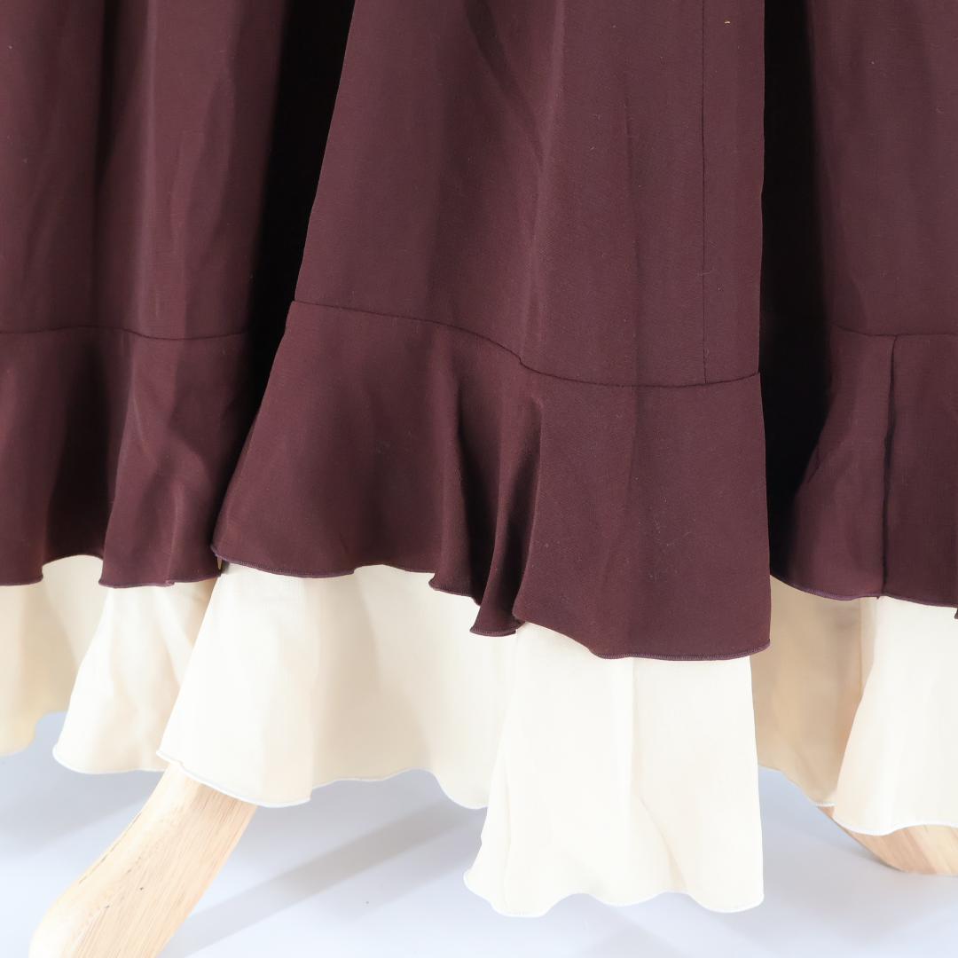 【美品 フラメンコ衣装】ブラウン ファルダ シージョ スカート ボランテ フリル