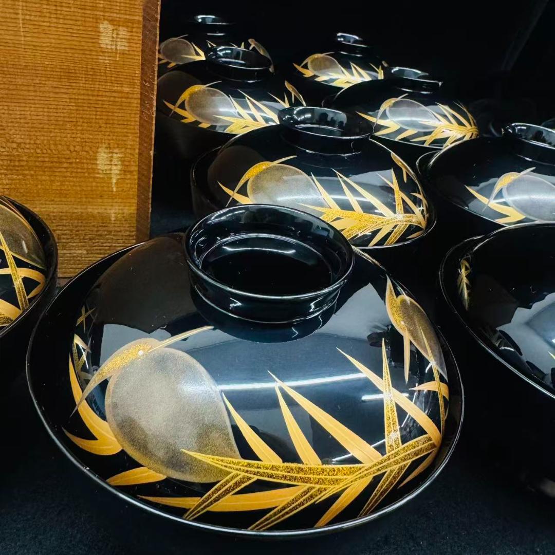 希有　美品　輪島塗　木製漆器 鷺蒔絵 吸物椀 十客12cm お正月