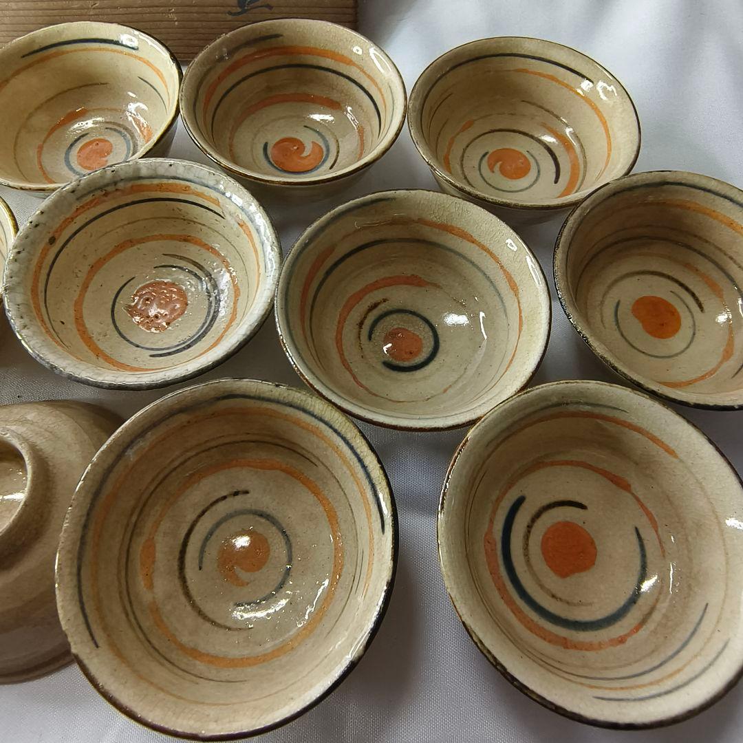 和骨董 京焼 ぐい呑み12客 共箱 手作り 在銘 中国功夫茶杯 レクター放出美品