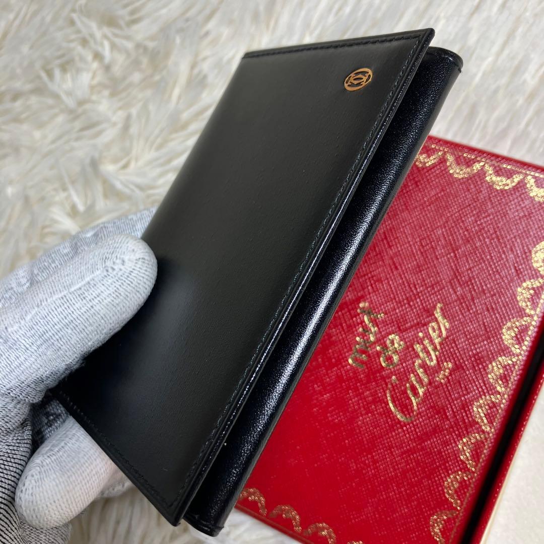【未使用保管】 カルティエ 名刺入れ レザーブラック ゴールドロゴ
