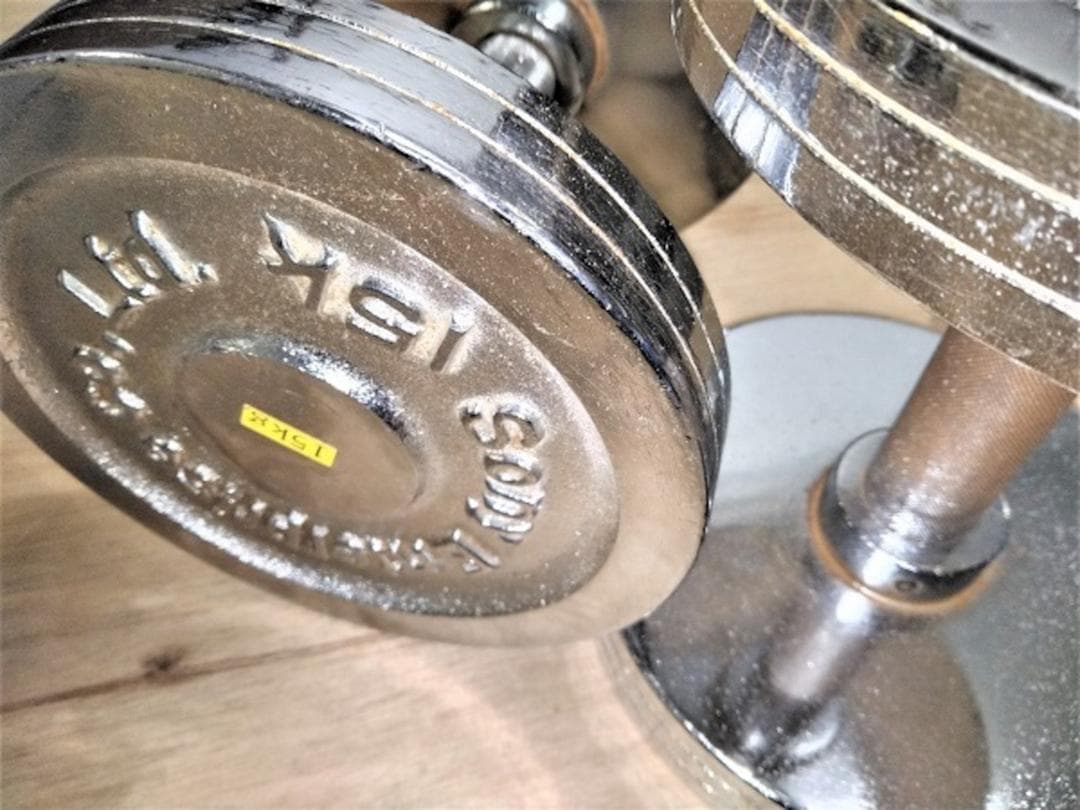 [手渡し限定]　重量固定式　クローム・ダンベル 15kg(ペア) 　中古品