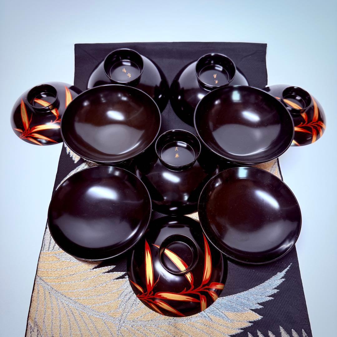 漆器　輪島塗　本蒔絵磨出金彩　木製　蓋付椀　お煮物椀　吸物椀　5客