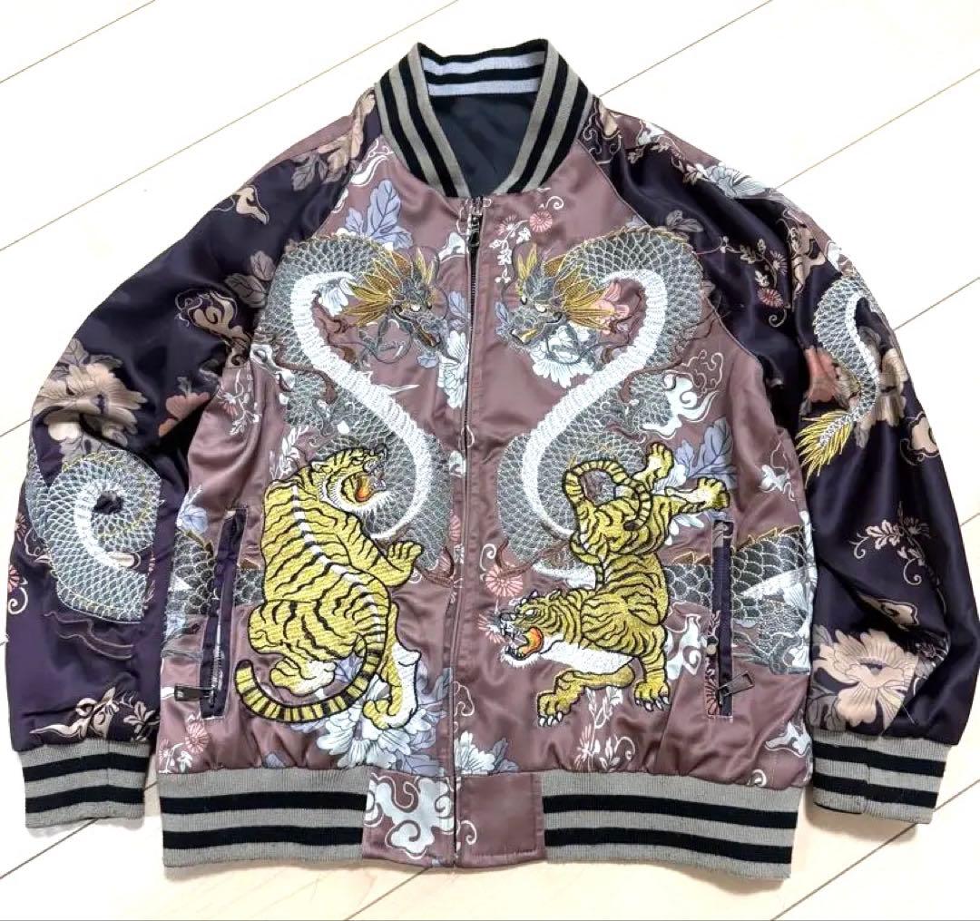 刺繍　ZARA WOMAN スカジャン リバーシブル 龍 虎 Mサイズ