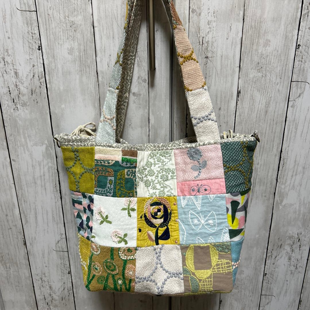 ミナペルホネン ハンドメイド パッチワーク巾着トートバッグ