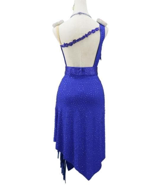 社交ダンス衣装 ラテンワンピースドレス 背中きれい オールストーンオーダーメイド