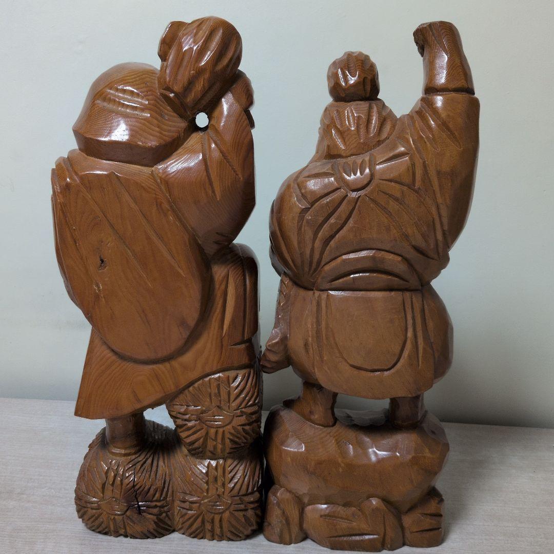 値下)木製 「恵比寿天」＋「大黒天」 彫刻　2体