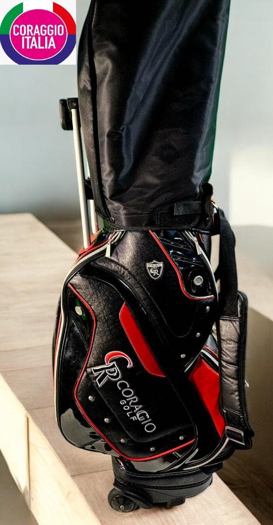 送料無料/超美品CORAGGIO GOLF キャリー付きキャディバッグ 黒/赤
