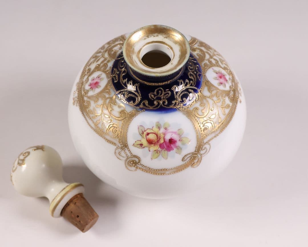 【CM299】オールドノリタケ 花 薔薇 香水瓶 金彩 盛上 パフューム 明治