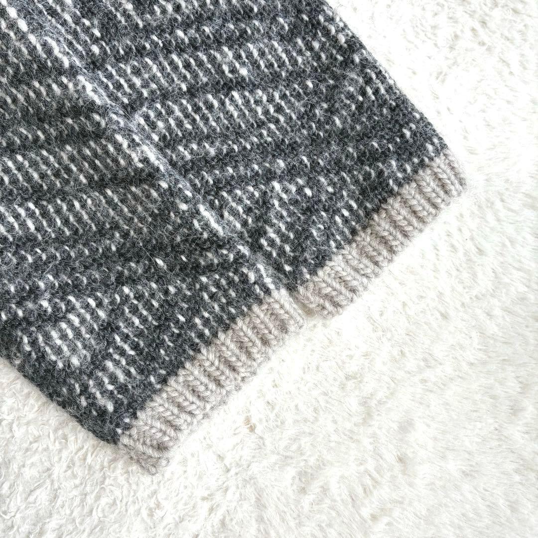 美品 スキャパ SCAPA フリンジ付き幾何学模様 ニットカーディガン 44