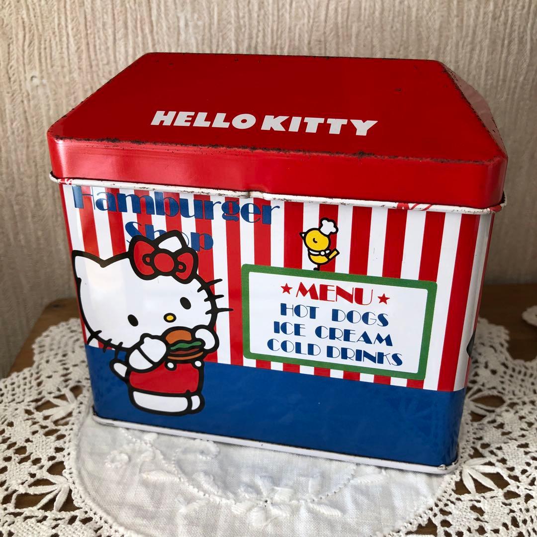 昭和レトロ　1983年　 ハローキティ　ハンバーガーshop柄 缶　希少品