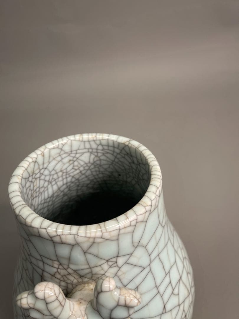 有款 青磁冰裂紋鹿耳瓶