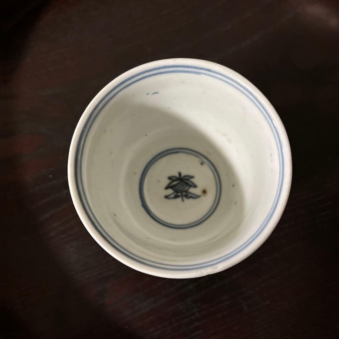 古伊万里蕎麦猪口大きめ猪口1点 江戸幾何学文　アンティーク　骨董白磁　検:李朝