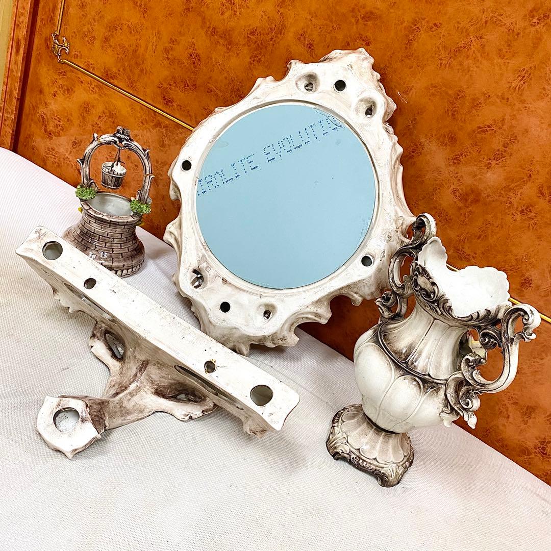 イタリア製 アンティーク ロココ調 フラワー装飾 陶器 カポディモンテ 4点