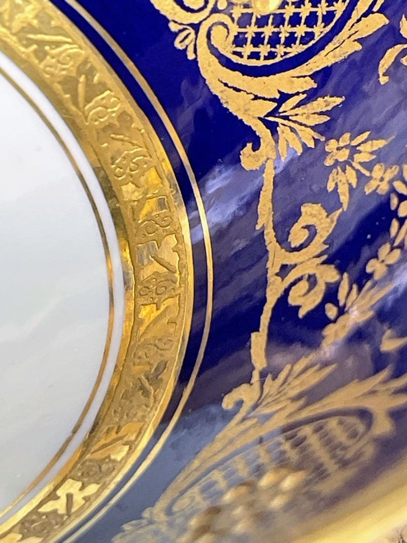 【美品】オールドミントン コバルト地 金彩 ブイヨンカップ＆ソーサー 金盛り