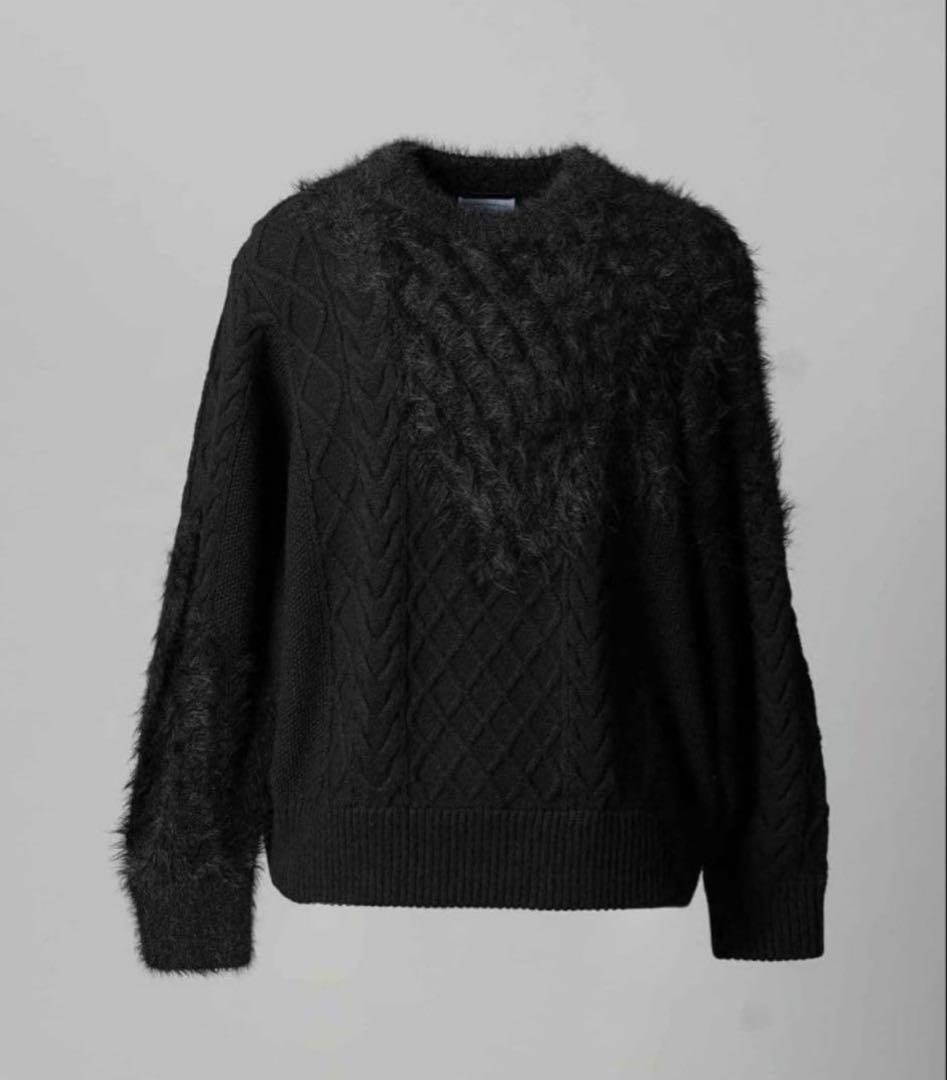 ケーブルシャギーミックスプライムオーバークルーネックニットプルオーバー