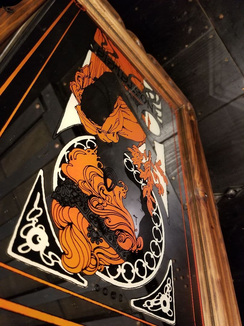 ヴィンテージ　木製　透かし彫り　額装飾　ミュシャ　ノスタルジア　アート　ミラー