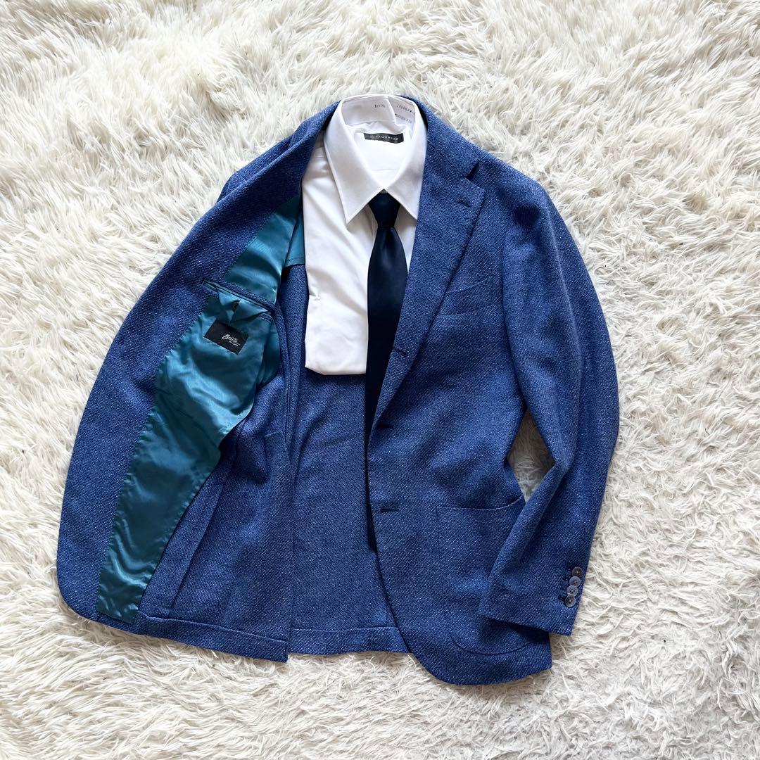 <美品>ブリッラペルイルグスト ブルー ウール シルク リネン ジャケット44