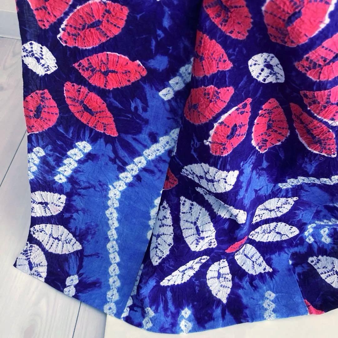 有松絞り　手縫い上質浴衣　レトロな大輪花模様　No.3-66