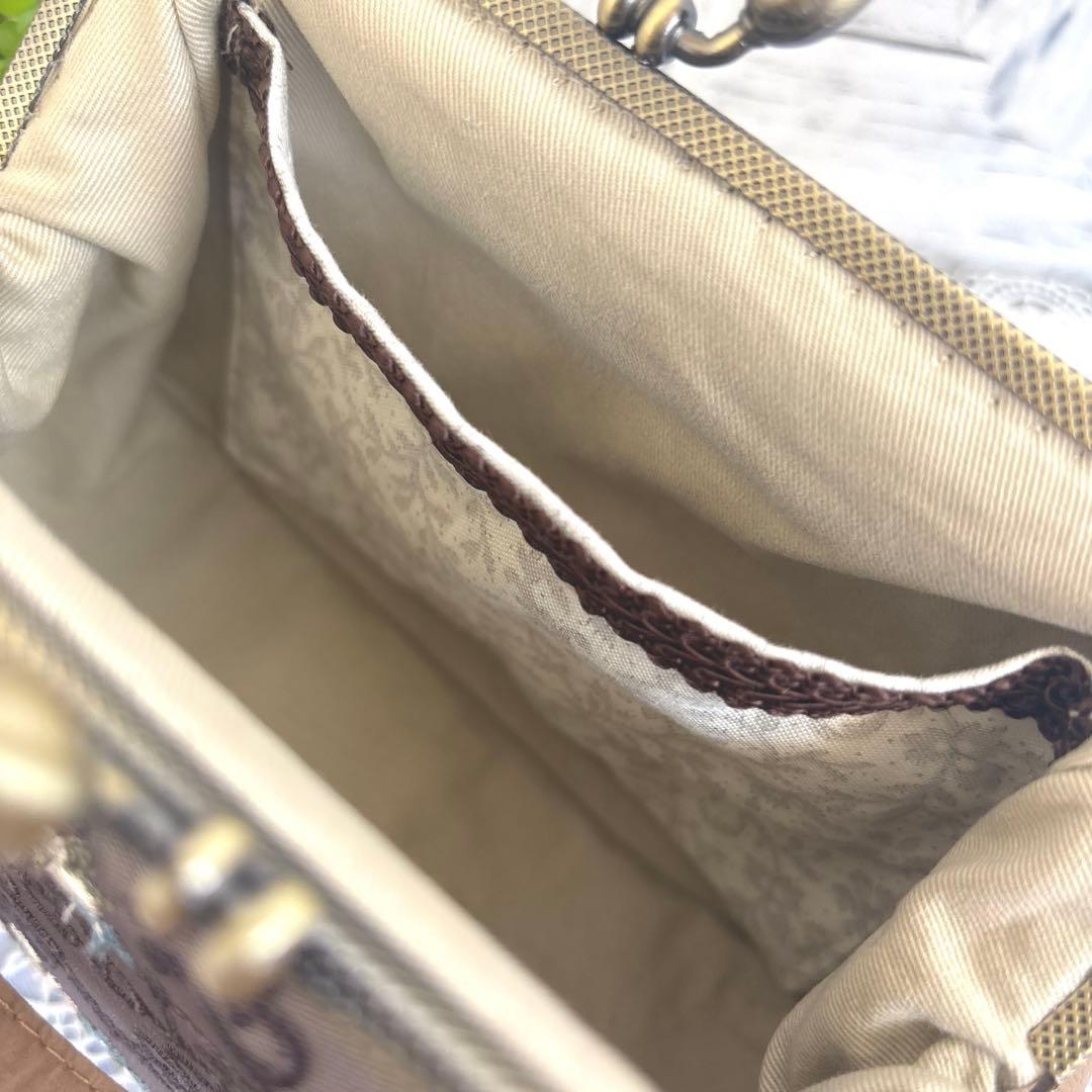 あおりがま口バッグ&がま口ポーチセット　アンティーク花柄レース　ハンドメイド