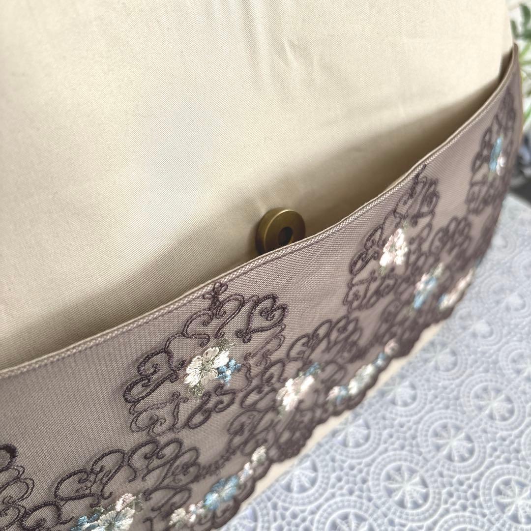 あおりがま口バッグ&がま口ポーチセット　アンティーク花柄レース　ハンドメイド