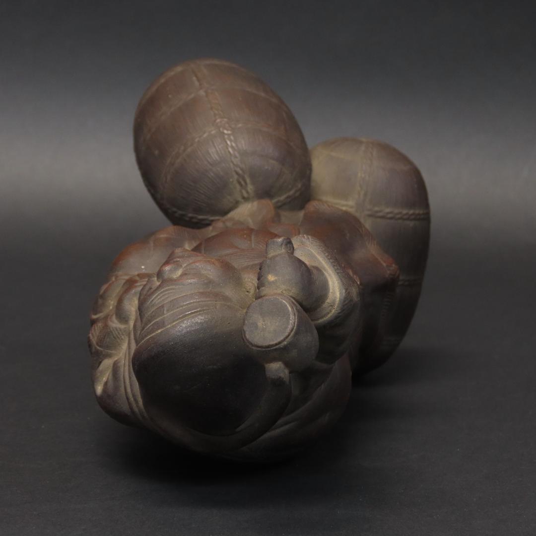 ⭕399 江戸時代末期 古備前 桃蹊堂印 珍しい俵立大黒 様 高22cm/七福神