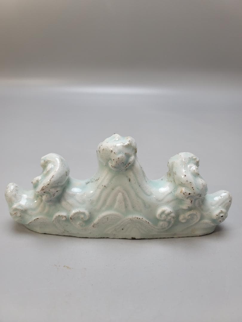 中国美術 文房具 青白磁 筆架 木彫龍 硯 二件