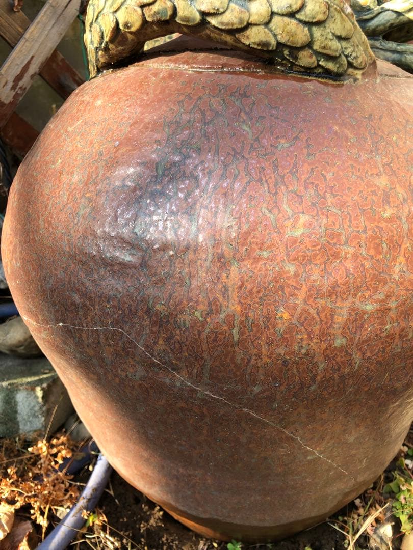 龍頭の壺　丹波焼き　18金