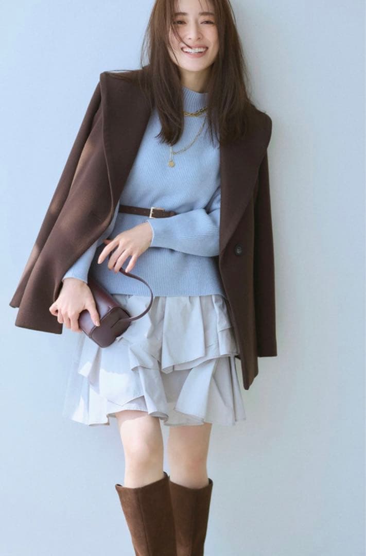 ライトブルー ニット フリルスカート セット