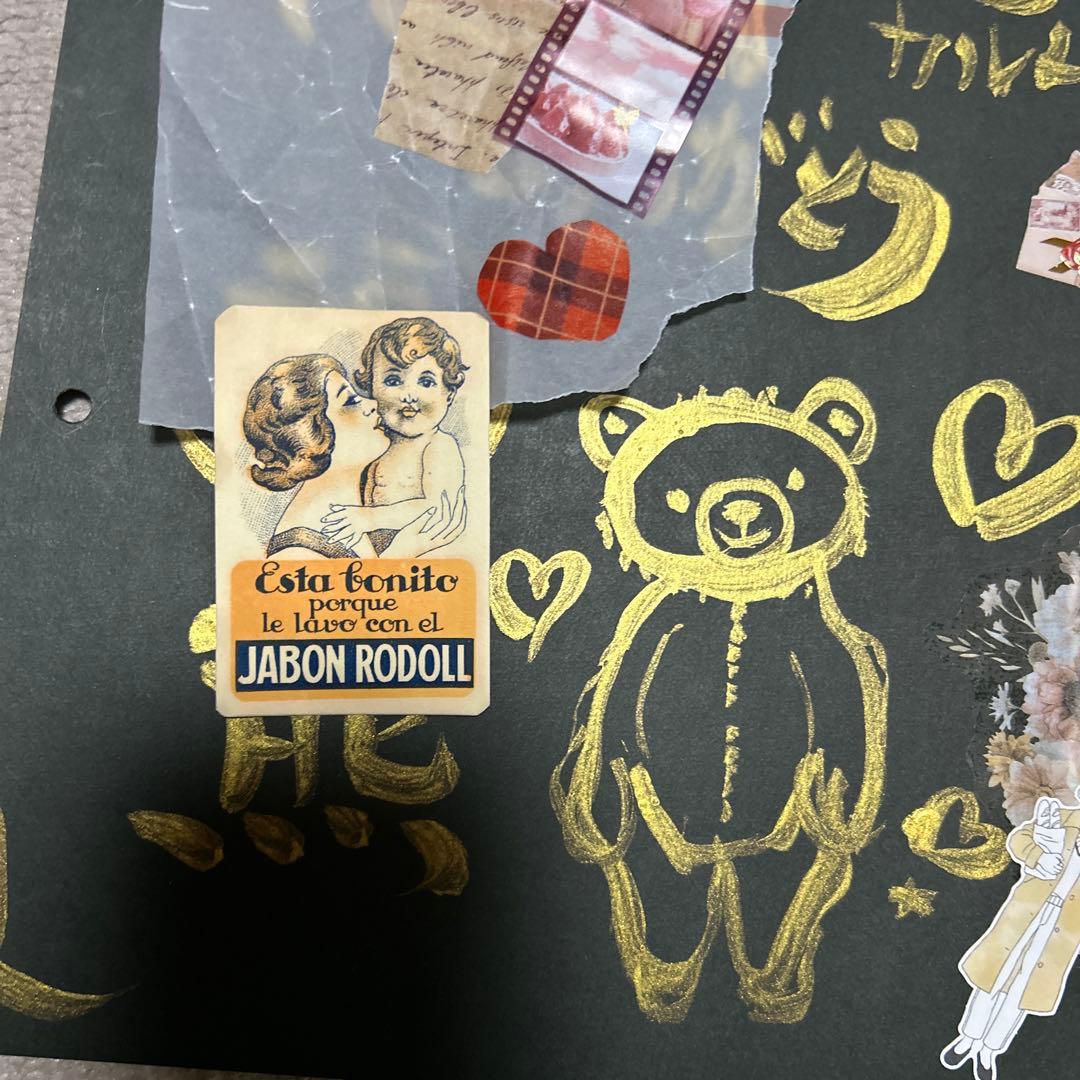 艶猫旅｜黒×金 作品ジャンクジャーナル5枚セット猫足跡merci紙ものコラージュ