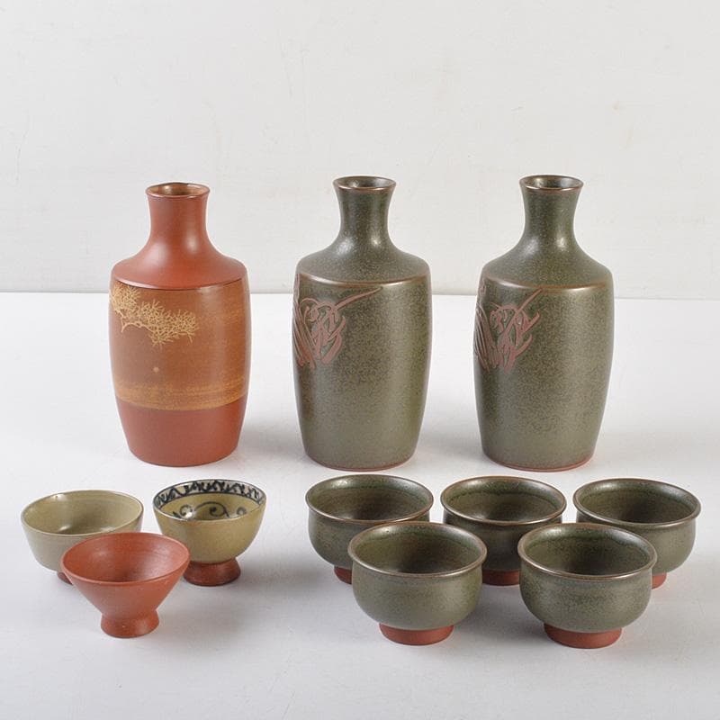 佐渡無名異焼　人間国宝　金渓堂　伊藤赤水　徳利　酒器　共箱　2点　VR7386F